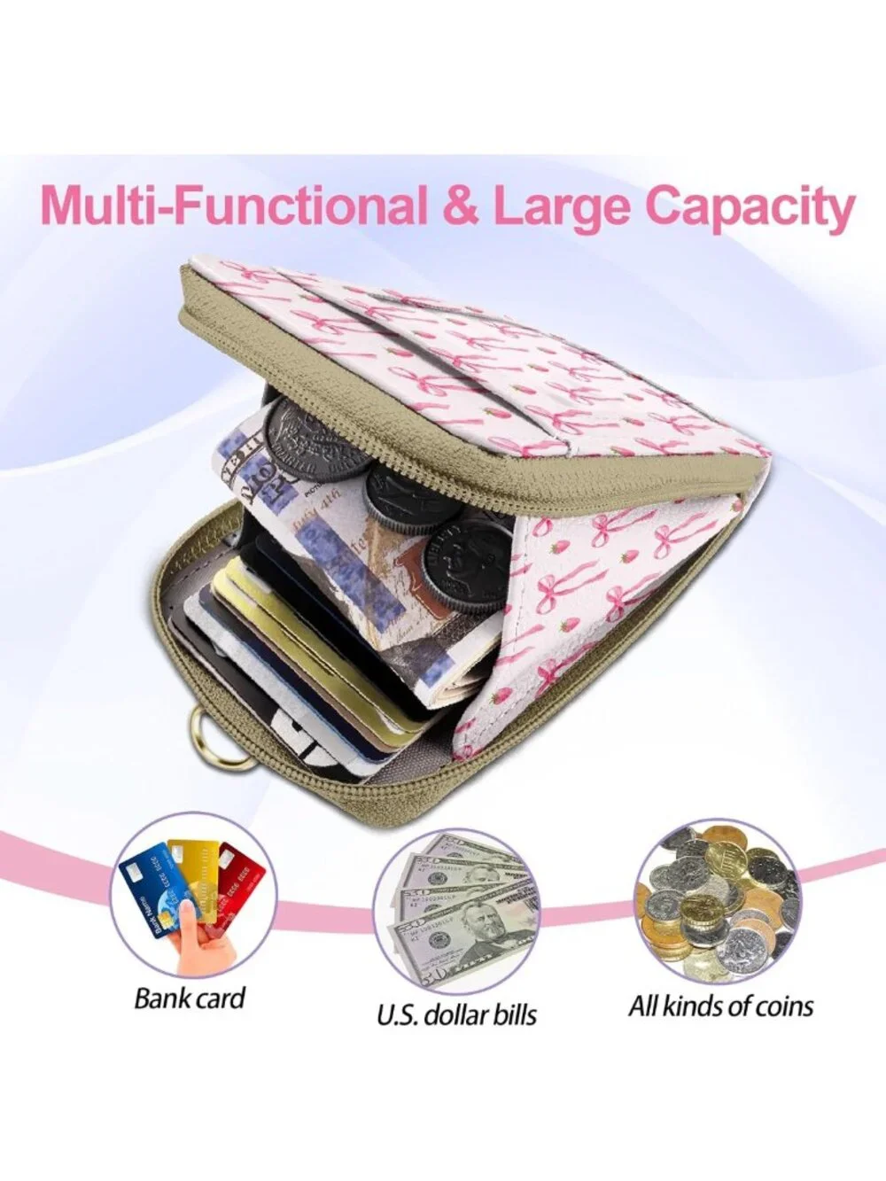 Adorable Pink Bow Strawberry Lanyard Wallet | RFID ID Holder & Card Case for